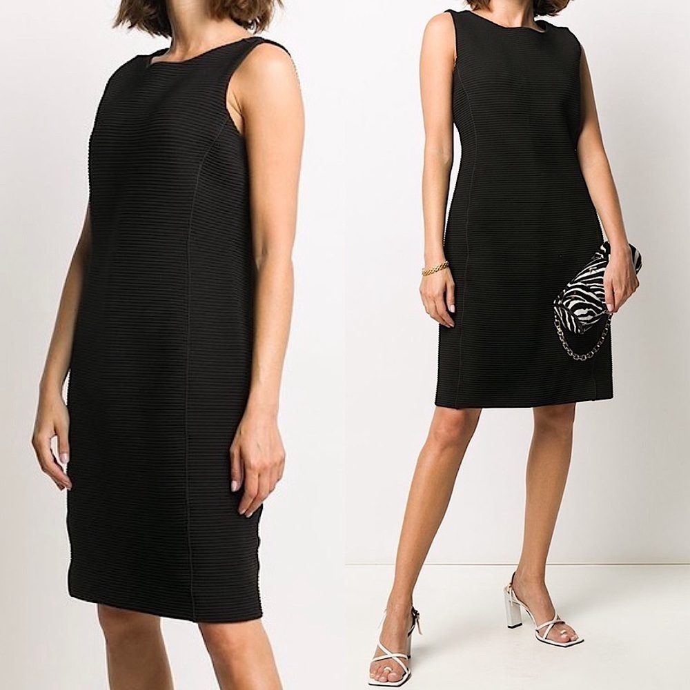 ARMANI Vintage 90s Ribbed Textured Seam Contour Sleeveless Stretch Shift Dress S